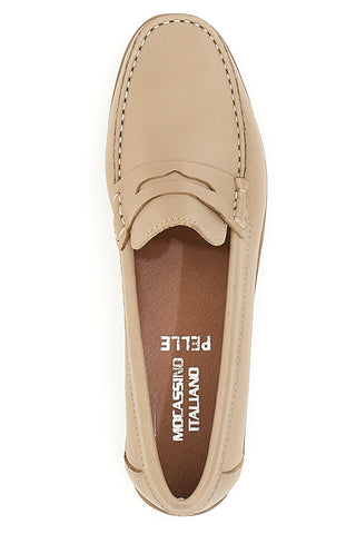 Mokassins aus echtem Leder, italienischer Mokassin 56 Beige