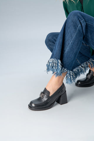 Pittarello Glam 7012 schwarze Mokassins mit Absatz