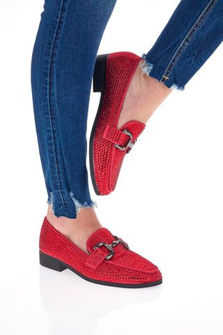 Mokassin mit magentafarbenen Strasssteinen Pittarello Glam 1100