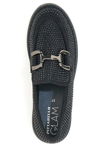 Pittarello Glam 1101 Schwarzer Mokassin mit Strasssteinen