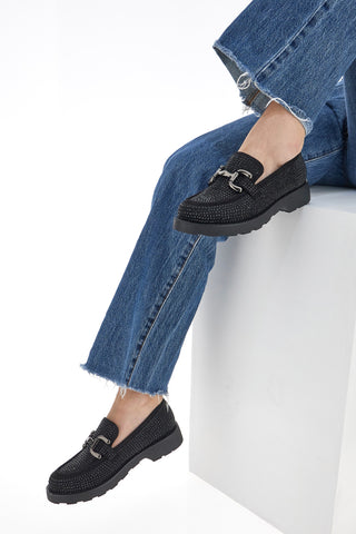 Pittarello Glam 1101 Schwarzer Mokassin mit Strasssteinen