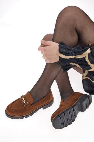 Cognacfarbene Mokassins aus echtem Leder im Pittarello-Look 2546058