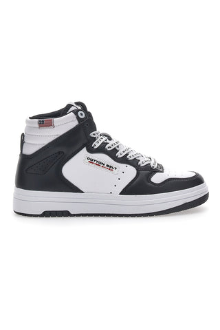 Schwarz-weiße Scottie Mid Cut Sneakers mit Baumwollgürtel