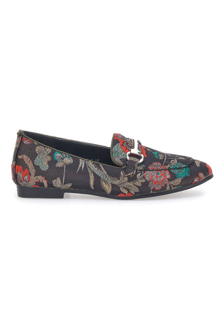Schwarze Slipper mit Blumen Le Havre Paris 23546