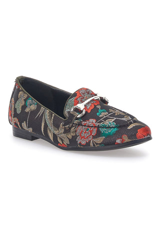 Schwarze Slipper mit Blumen Le Havre Paris 23546
