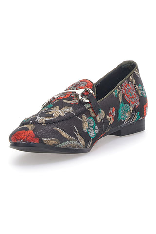 Schwarze Slipper mit Blumen Le Havre Paris 23546