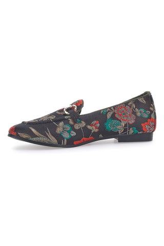 Schwarze Slipper mit Blumen Le Havre Paris 23546