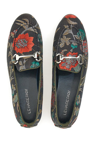 Schwarze Slipper mit Blumen Le Havre Paris 23546