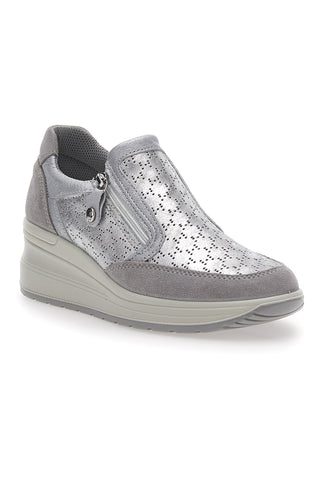 Silberne Ledersneaker mit Keilabsatz IMac 555730