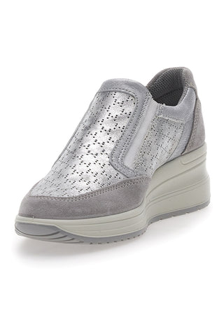 Silberne Ledersneaker mit Keilabsatz IMac 555730