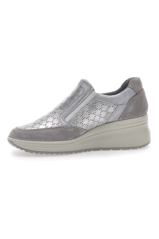 Silberne Ledersneaker mit Keilabsatz IMac 555730