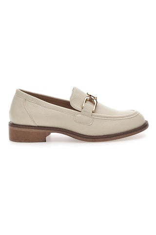 Beige Damen-Loafer mit goldenem Bit Le Havre Paris 1133