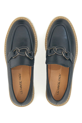 Mocassino Nero con Catenella e Suola Carrarmato Le Havre Paris 602915