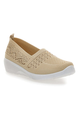 Beige Slip-On-Sneaker mit Strasssteinen Me & Me 090245
