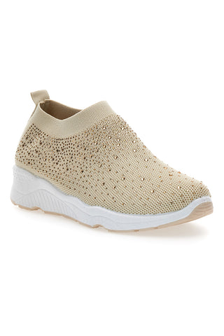 Beige Slip-On-Sneaker mit Strasssteinen Me & Me 090263