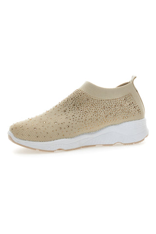Beige Slip-On-Sneaker mit Strasssteinen Me & Me 090263