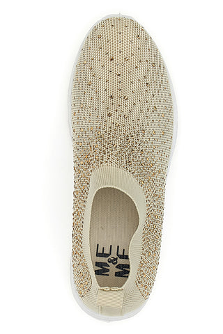Beige Slip-On-Sneaker mit Strasssteinen Me & Me 090263