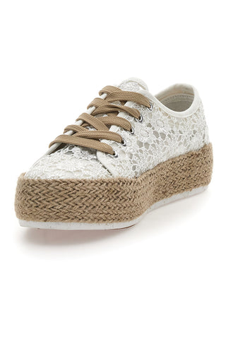 Weiße und beige Sneakers mit gestickter Textur und Flatform Energy 122