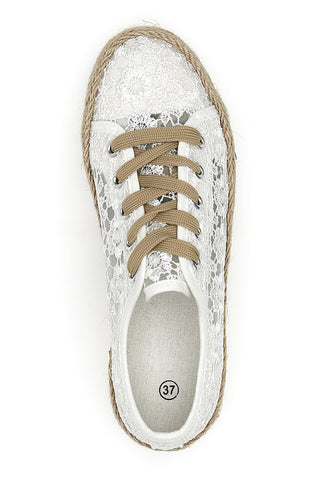 Sneakers Bianche e Beige Con Trama Ricamata e Flatform Energy 122