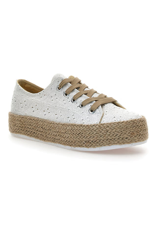 Sneakers Bianche e Beige Con Trama Ricamata e Flatform Energy 126