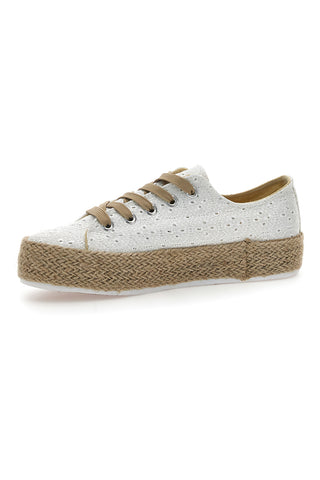 Sneakers Bianche e Beige Con Trama Ricamata e Flatform Energy 126
