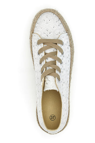 Sneakers Bianche e Beige Con Trama Ricamata e Flatform Energy 126