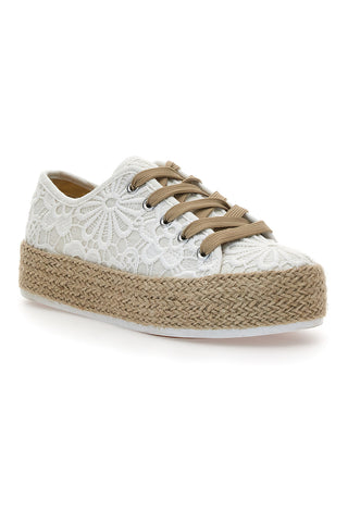 Weiße und beige Sneakers mit gestickter Textur und Flatform Energy 131