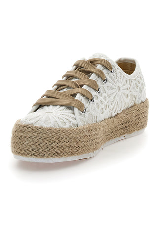 Weiße und beige Sneakers mit gestickter Textur und Flatform Energy 131