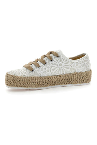 Weiße und beige Sneakers mit gestickter Textur und Flatform Energy 131