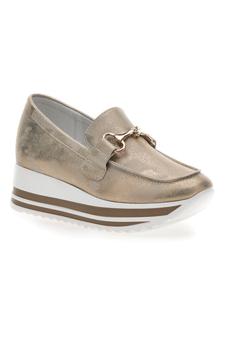 Mocassini Beige Con Morsetto Oro e Platform Energy 42