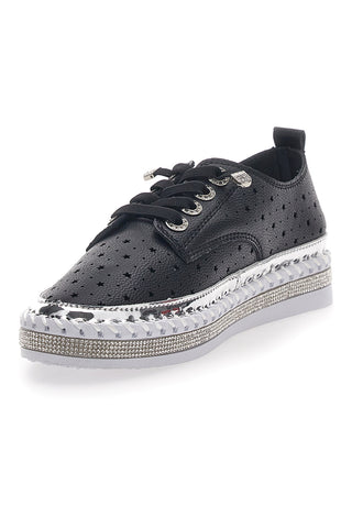 Schwarze Schnürschuhe mit Strasssteinen Cafè kosten 23011