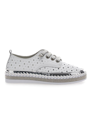 Weiße Schnürschuhe mit Strasssteinen Cafè kosten 23011