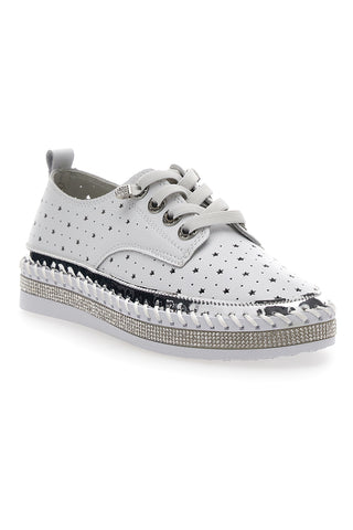 Weiße Schnürschuhe mit Strasssteinen Cafè kosten 23011