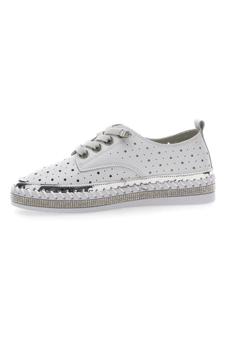 Weiße Schnürschuhe mit Strasssteinen Cafè kosten 23011