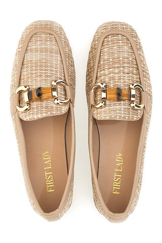 Khaki-Loafer mit goldenem Horsebit-Top First Lady 462