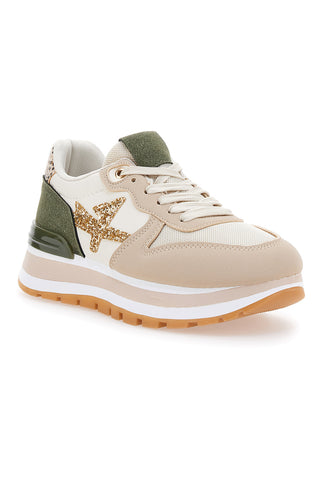 Beige und grüne Turnschuhe mit Prima Riga 461-Plattform