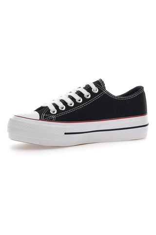 Me & Me 1828 Plateau-Hausschuhe aus schwarzem Canvas