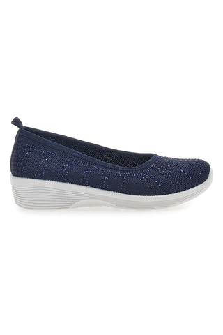 Blaue Ballerinas aus Stoff mit Strasssteinen Prima Riga 429