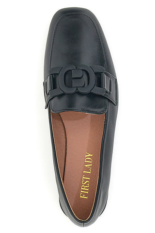 Mocassino Nero a Punta Squadrata First Lady 401