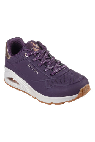 Lila Sneaker mit weißer Sohle und goldenen Details Skechers Uno – Shimmer Away