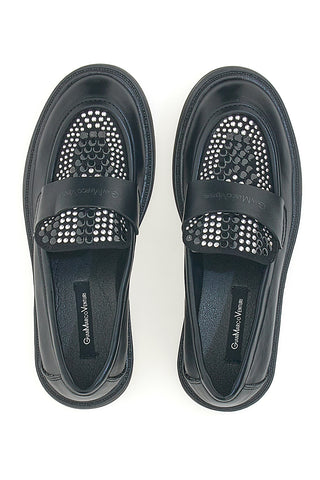 Schwarze Slipper mit Perlen und Diamanten am Obermaterial GIANMARCO VENTURI MO0321