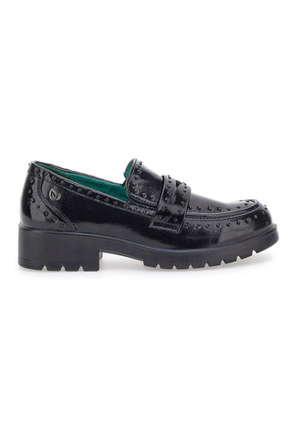 Schwarze vegane Mokassins mit Glanzeffekt ECO BIO J528246