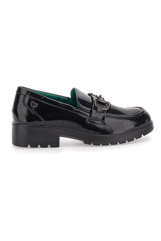 Glänzend schwarze vegane Mokassins mit Horsebit Eco Bio J52323M6