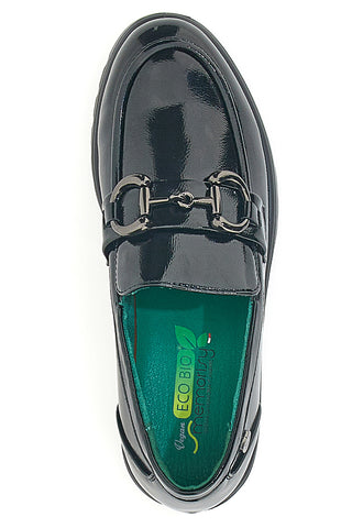 Mocassini Vegan Neri Lucidi con Morsetto Eco Bio J52323M6