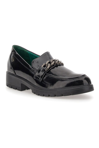 Schwarze vegane Mokassins mit Glanzeffekt ECO BIO J52322B6