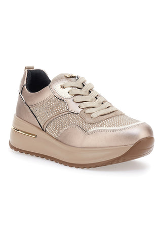Platin-Sneaker mit Plateau und Glitzer in Blau IN397054