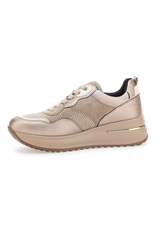 Platin-Sneaker mit Plateau und Glitzer in Blau IN397054