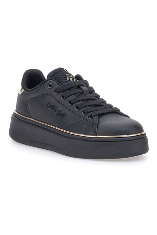 Schwarze Sneakers mit Plateau COTTON BELT LONDON
