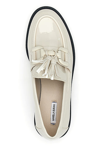 Beigefarbene Slipper mit Glanzeffekt und Quasten MARIELLA BURANI 50884681