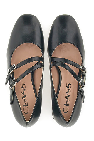 Schwarze Mary-Jane-Pumps mit doppeltem Riemen, hergestellt in Italien, Pittarello-Klasse 716